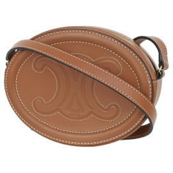 Celine Oval Shoulder Bag Cuir Triomphe Calfskin Tan Crossbody Brown - Picture 1 of 6